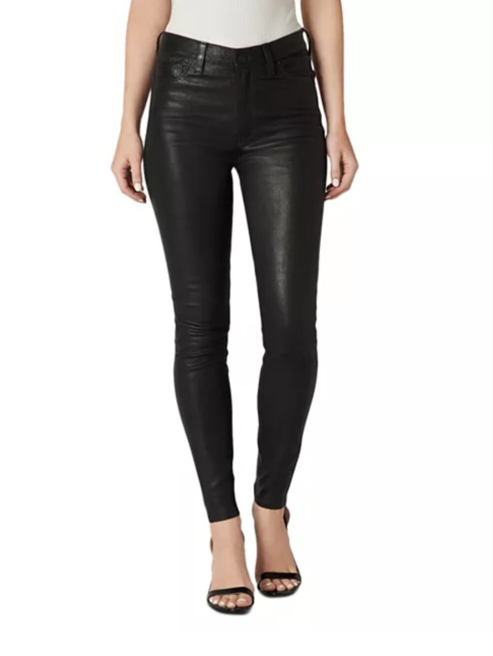 Hudson Barbara Leather High Rise Super Skinny Jeans in Black - Size 25